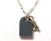 Lock and Key Necklace - brass and gray, made with LEGO(r) bricks