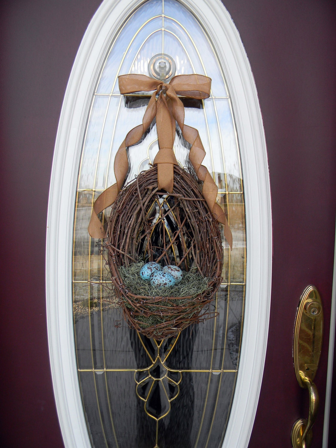 Spring Wreath Easter Wreath Grapevine Door Wreath Basket Decor..."Blue Eggs"