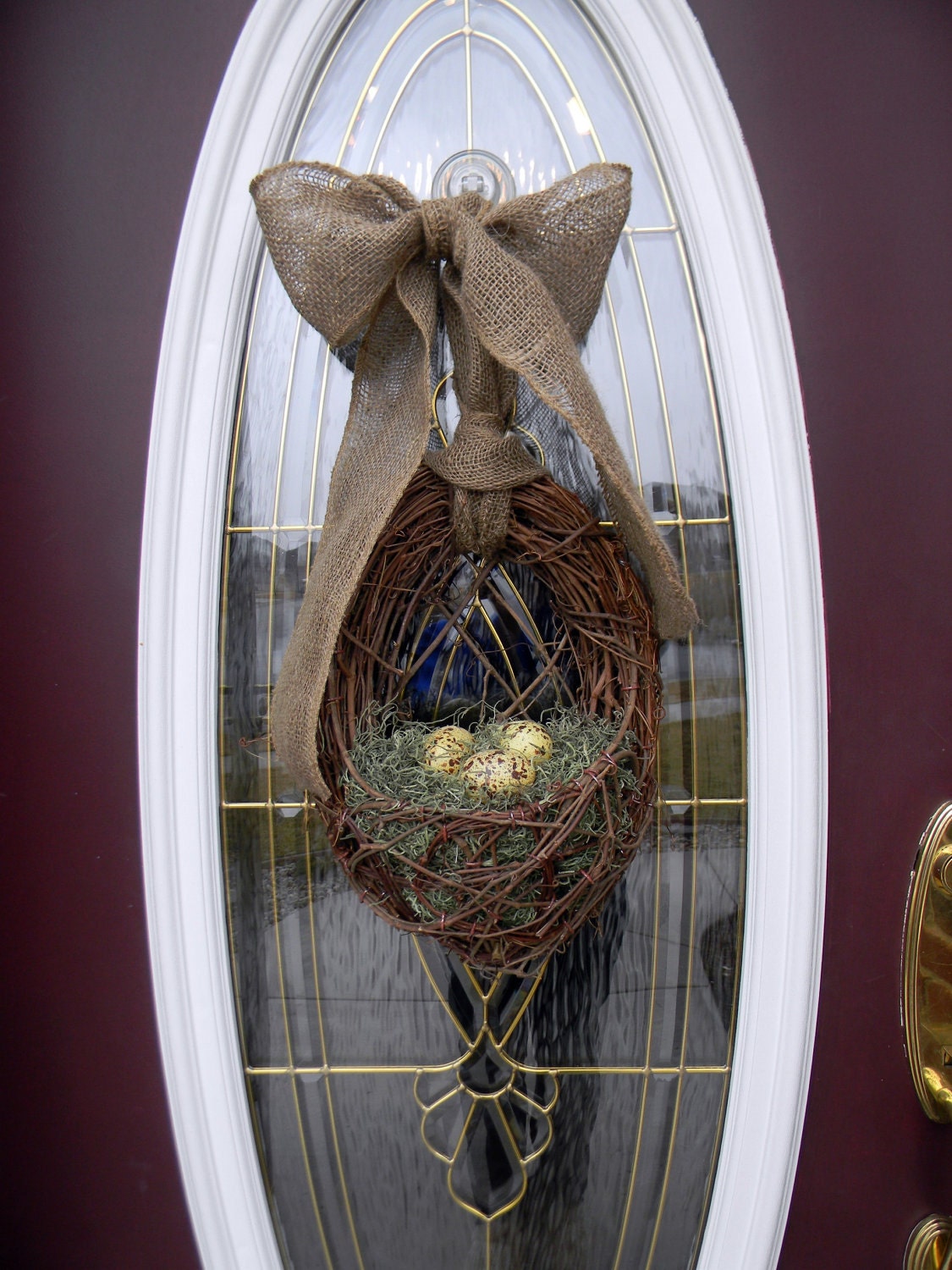 Spring Easter Grapevine Door Wreath Basket Decor..."Yellow Spring Eggs"