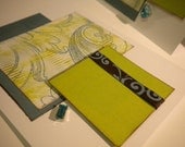 The Hilary Note Cards - Medium Blue Grey, Bright Green and Rhinestones with a hint of brown
