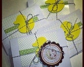 Yellow Ducky and Pale Green Polka Dots hand stamped Thank You Cards - Baby Shower - Invitation - Announcement