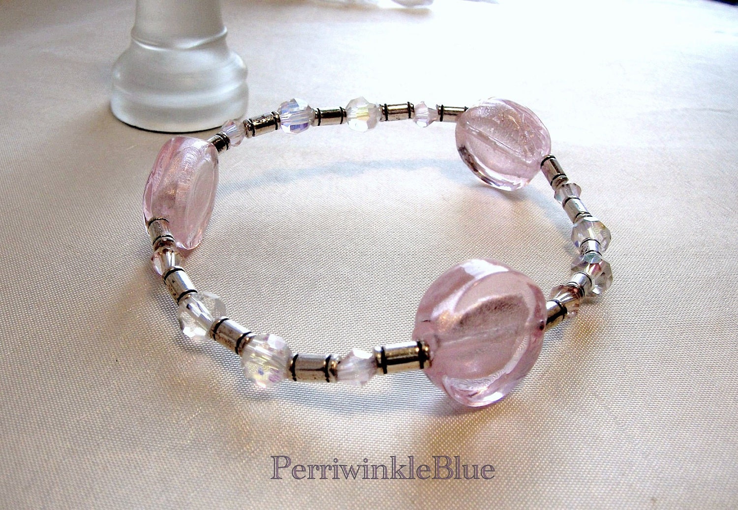 Ice Pink Glass Coins and Crystal Bracelet