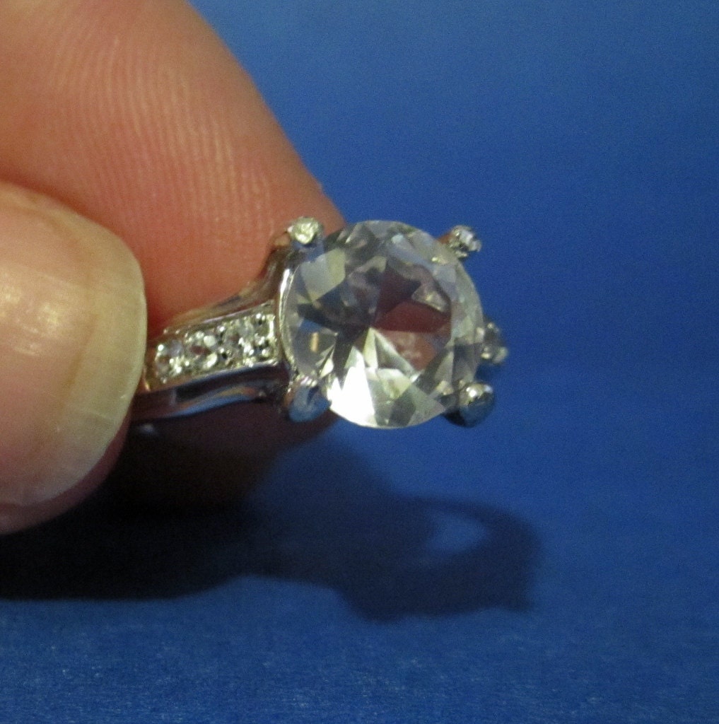 SALE - White Sapphire and Sterling Silver Ring - Size 5 - Cobbled Stone