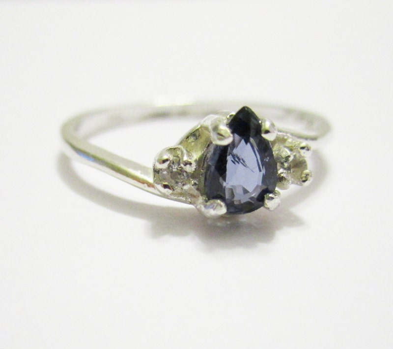 Natural Blue Sapphire and White Zircon Ring - Size 7 - CobbledStone