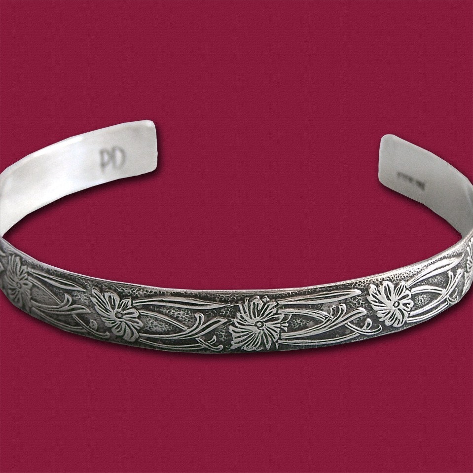 Floral Cuff Bracelet - 7.5mm - Sterling Silver