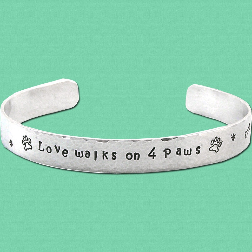 Love Walks on 4 Paws - Sterling Silver Cuff Bracelet - Five Sixteenths Inch