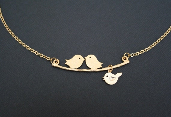 Bird Necklace. Love Bird Necklace. Family Bird Necklace. Gold Necklace. Love Birds on a Branch Necklace. Frienship. Sister. Mother.