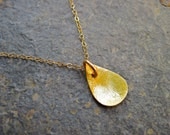 Gold Teardrop Necklace, Handmade Gold Necklace, Simple Gold Charm Layering Necklace, Brushed Teardrop Pendant