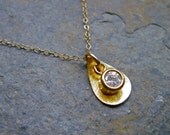 Brushed Vermeil Teardrop and Crystal Pendant Necklace, 14K Gold Filled Necklace, Bridesmaids Necklace
