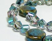 Necklace Crystal and Peackock Blue Green Stone