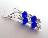 Cobalt Blue Crystal Earrings, dark blue purple crystal clear dangle wedding jewelry