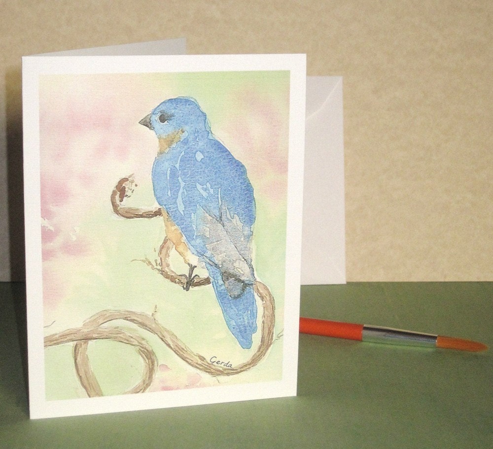 Bluebird Watercolor card  free shipping etsy