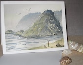 Dog Walk on the Beach water color card  dogs dad man beachcomber ocean