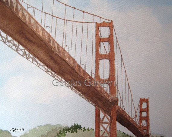 America's Cup Golden Gate Bridge Print Watercolor San Francisco California 5x7