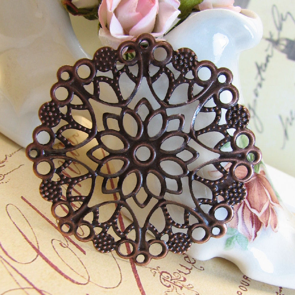 10 pcs ... Antique Copper Filigree Flower Wraps / Connectors / Focals / Stampings ... Lead free / Nickel free / Cadmium free B14747