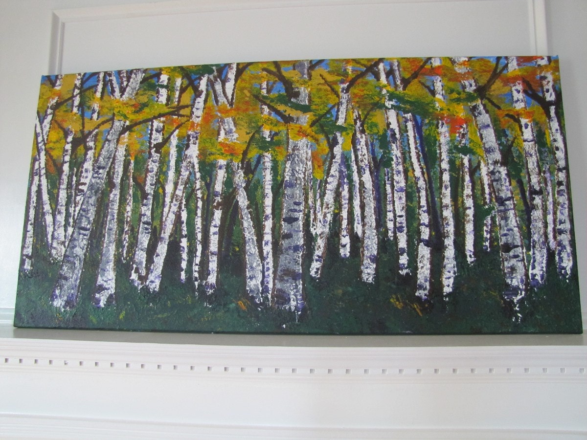 24x48 large Room Art Autumn Fall Aspen Tree Forest Textured Landscape by MyImaginationIsYours