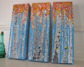 Orange Coral Autumn Aspen Tree Triptych 12x12 Textured Muti Panel by MyImaginationIsYours