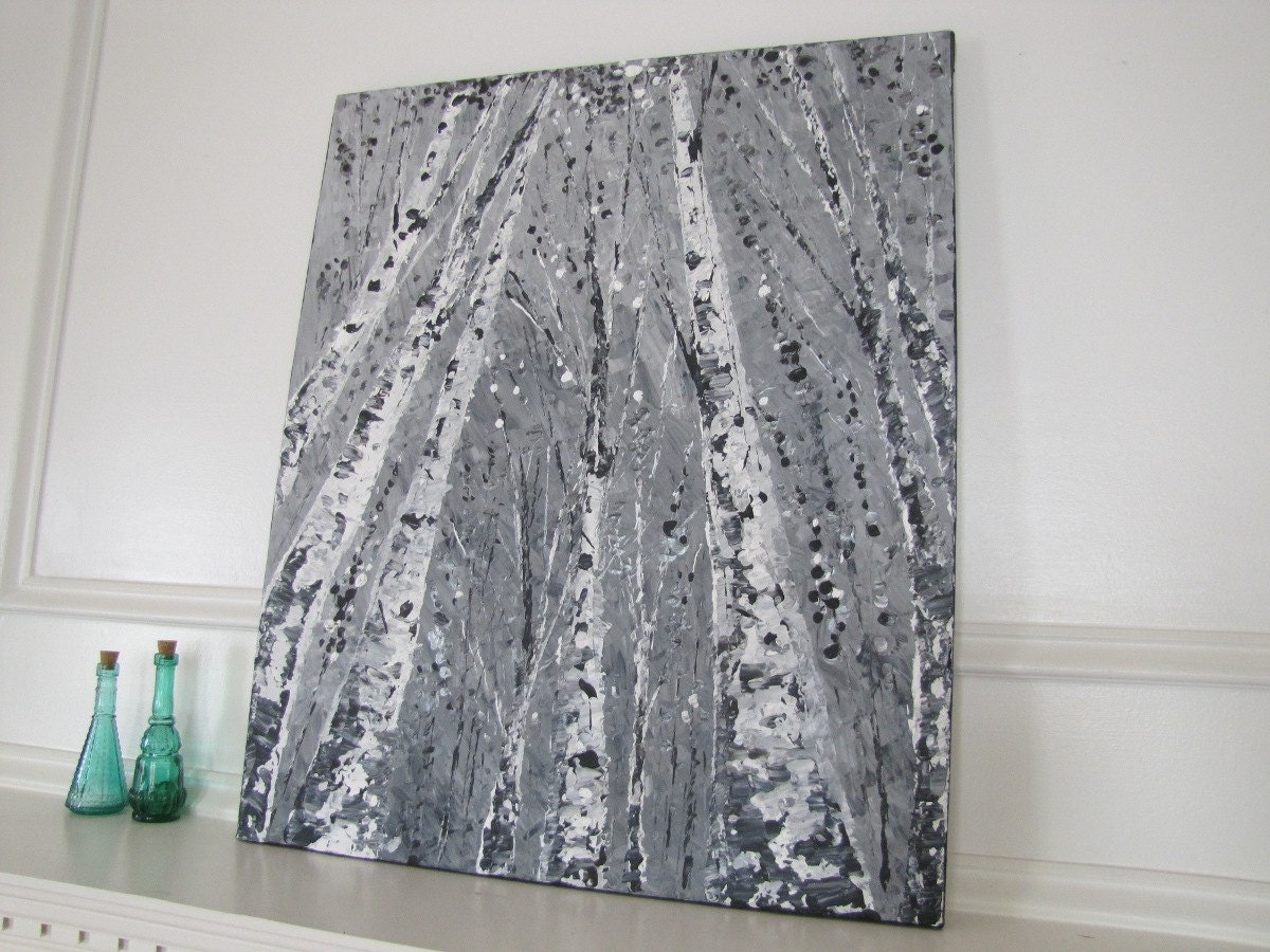RESERVED FOR RYAN impasto, textured, 20x24, aspen, birch, tree painting, neutral, black and white, grey