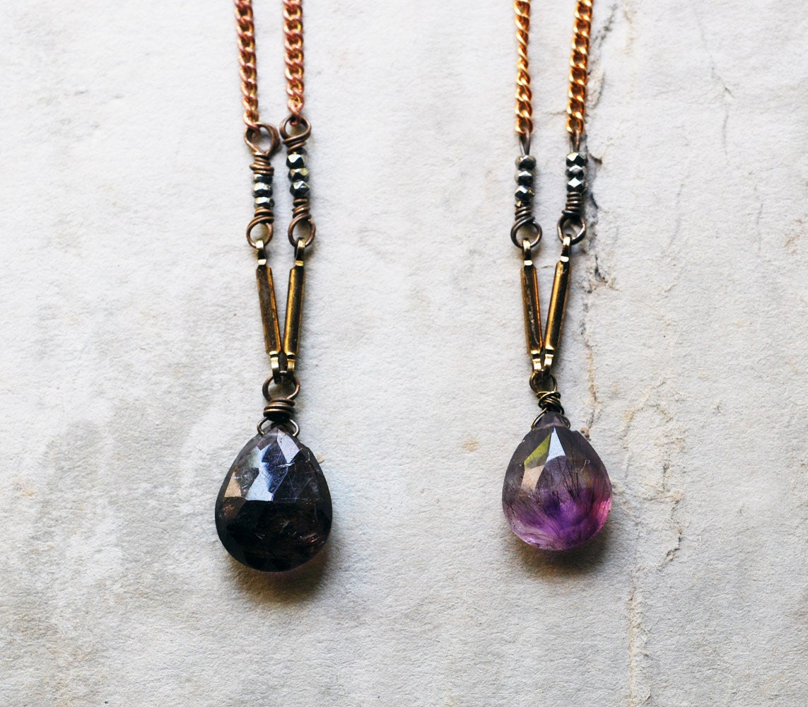 no. 108 - purple moss amethyst and vintage brass necklace