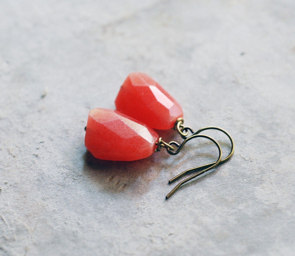 no. 78 - grapefruit pink jade nugget earrings