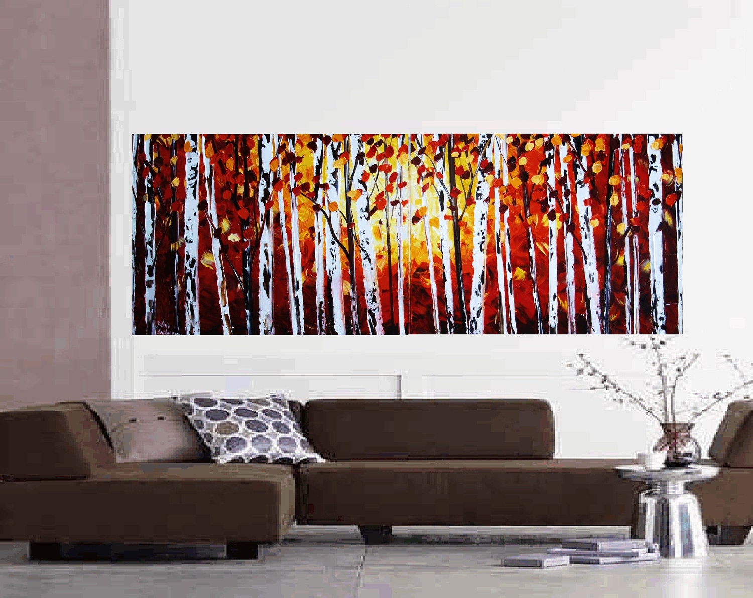 72"xxl painting large red birch garden original texture palette knife painting free shipping, from jolina anthony signet  express shipping