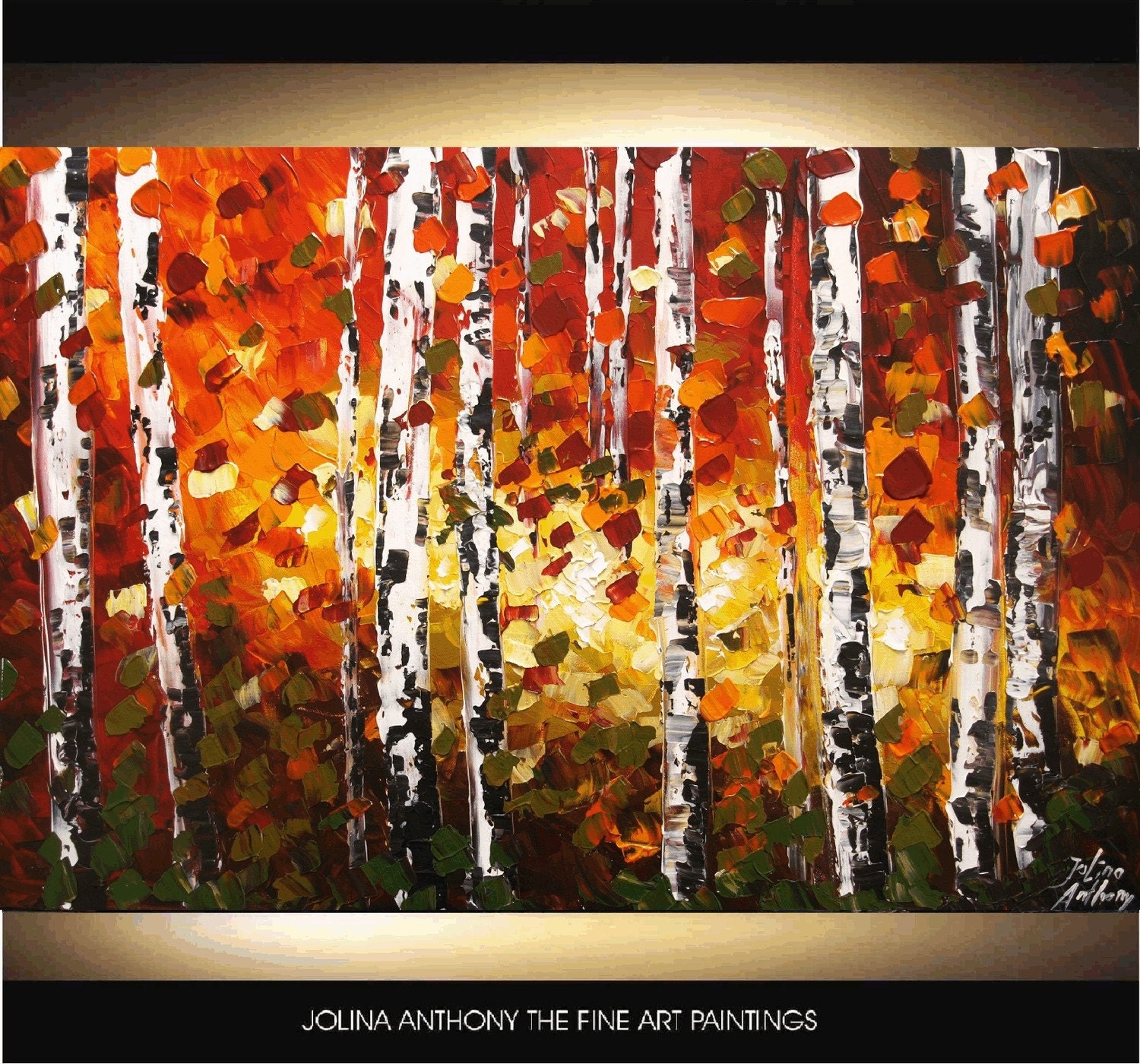 B I R C H    G A R D E N  ,original large impasto textured oil painting from jolina anthony  36" x24" x0,75"super fast shipping in 3 days in your home express shipping