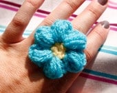 Turquoise and Yellow Flower Puff Ring