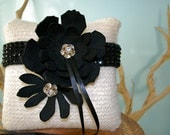 Wedding ring pillow black and white swarovski crystals