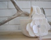 Flower girl basket ivory flower basket with swarovski crystal band