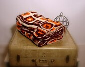 Cottage Chic Crocheted Afghan Granny Square Throw Orange and Brown
