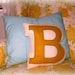 Personalized Children Decor Initial Letter Pillow of Mustard Yellow Appliqued Eco Friendly Felt - B is for Bat