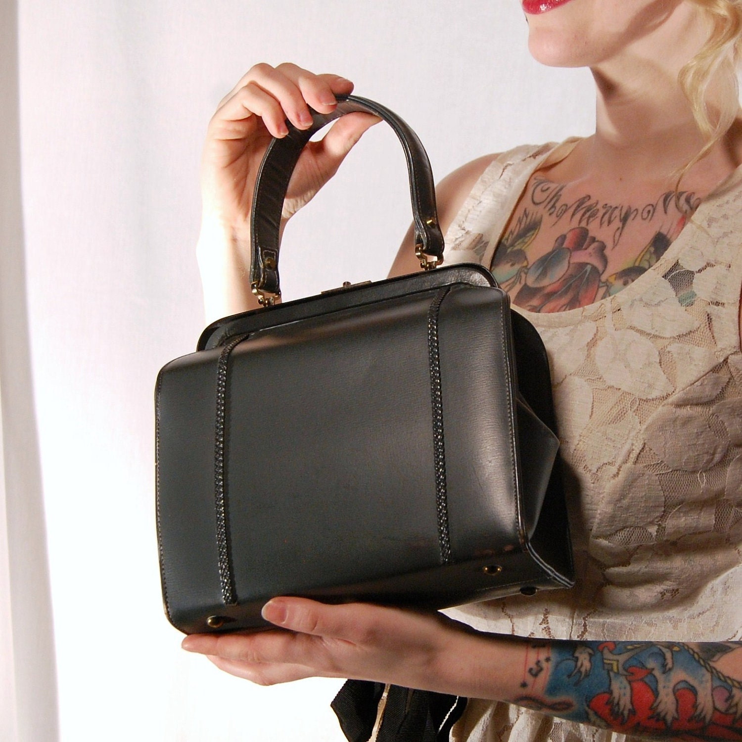 Vintage 1960s Charcoal Grey Handbag by Caprice