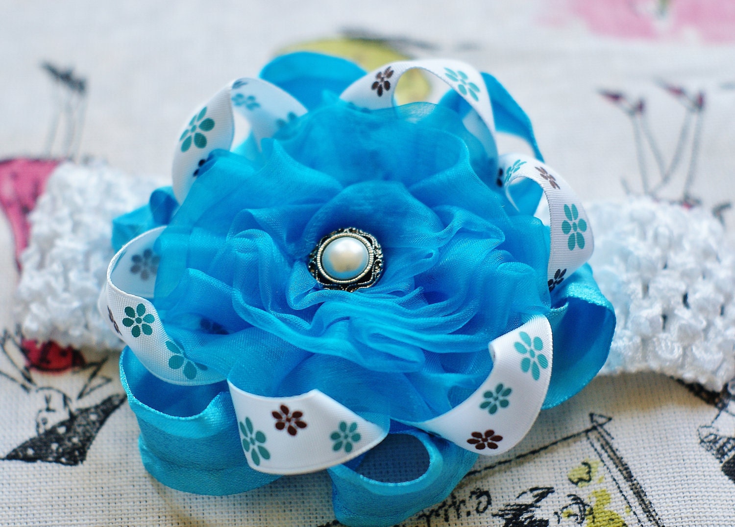 baby hair bow...turquoise blue/ brown... infant hairbow...newborn headband...accessory for infant, toddler and little girls...baby bow