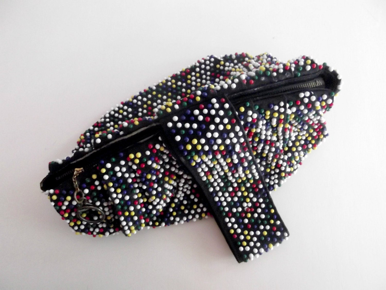 Vintage 1940s Beaded Handbag / Multicolored Wristlet / Lamured