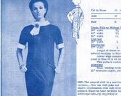 60s Modes Royale Pattern Dress with Tie at Neck, Stand up Colla, Short Sleeves, and Slanted Pockets Sz 14 Bust 34 Modes Royale 1928  Vintage