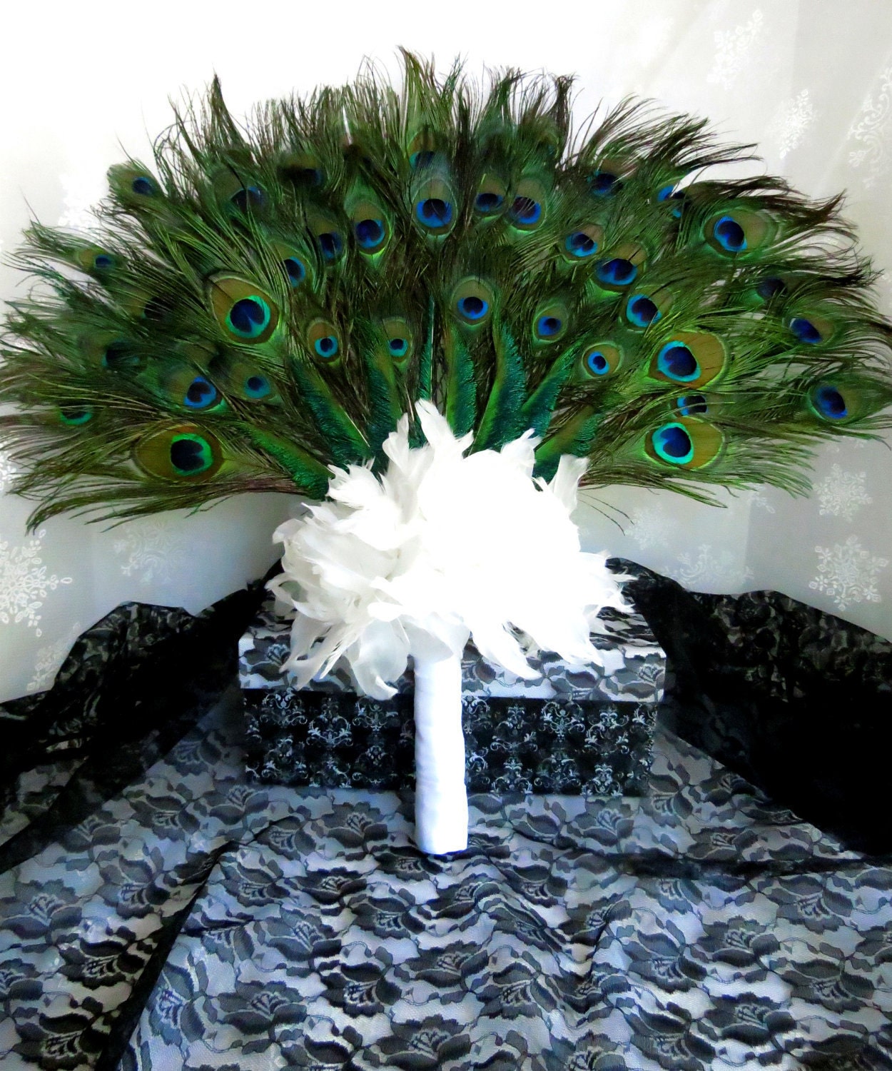 Peacock Feather Fan Bridal Bouquet In Your Choice of Colors