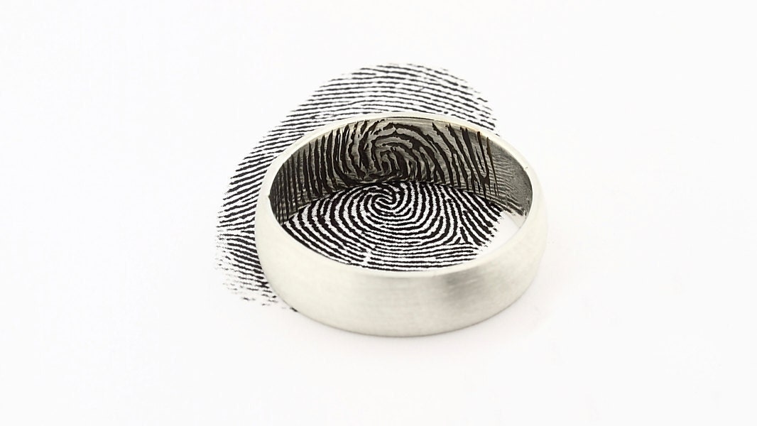 Custom Inner Fingerprint Ring - Sterling Silver Engraving Wedding Band-satin, black Rhodium highlight,6mm