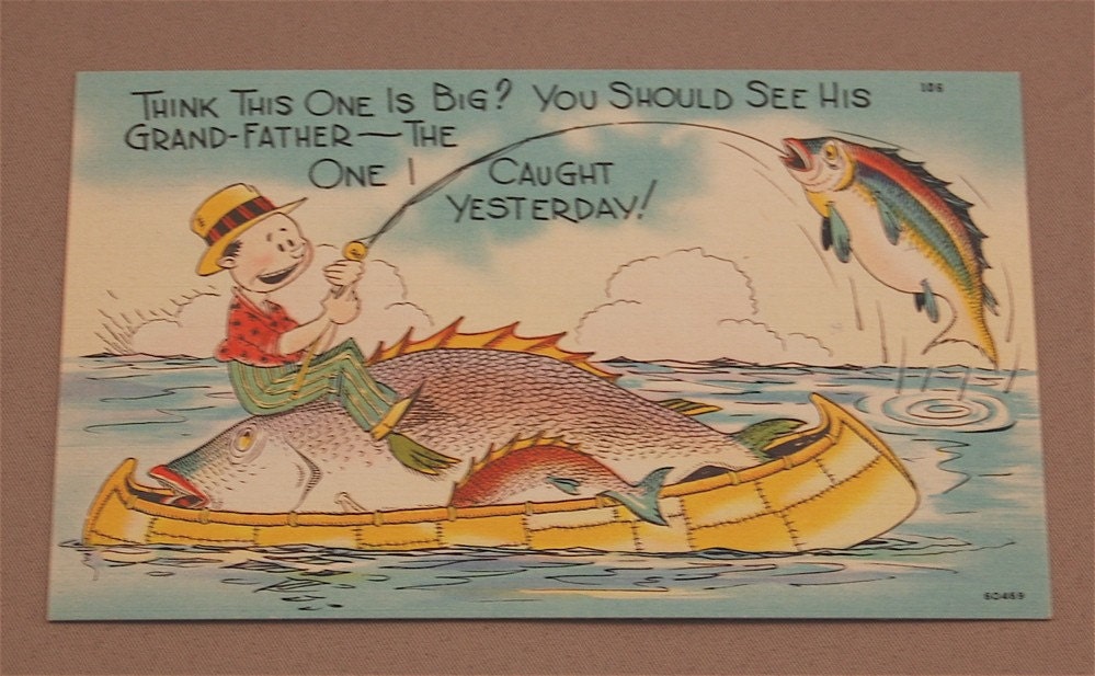 Vintage "FISHING" humorous postcards group of 5 Price Lowered