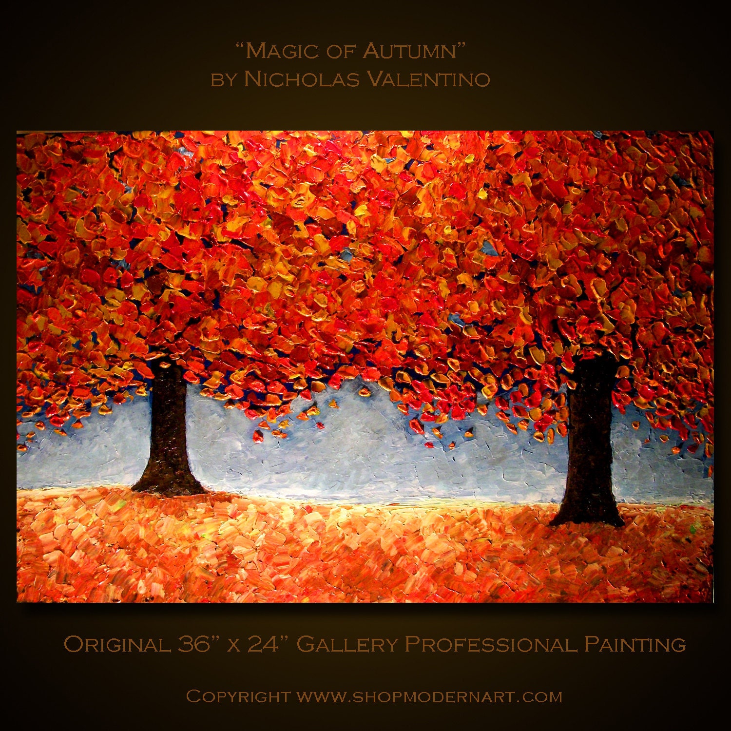 Original Modern Palette Knife Painting on Canvas Impasto Textured 36" x 24" x 1-1/2" Deep Gallery Wrapped Canvas Forest Autumn Free Shipping