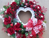 PReTTY RoMaNTiC Valentines Day PReSeNT Wreath SaY I LoVe U LaCe HeaRT and ReD RoSeS FREE SHIPPING
