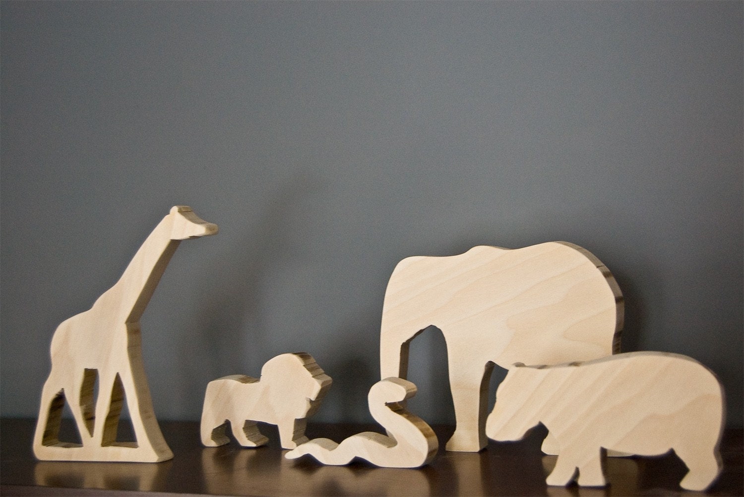 Wooden African Animal Set (Elephant, Snake, Giraffe, Lion, Hippo)