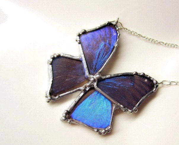 Real Butterfly Jewelry, Blue Morpho Butterfly Necklace on Sterling Silver