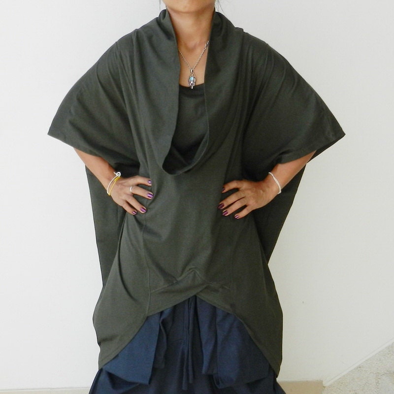SALE 30 % Off Ladies Tunic,Top,Double Neck,Green - Unique Styling,Cotton Jersey,Thaisaket