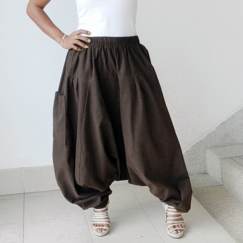Harem Organic Cotton Hemp, Chocolate Color, Triangle,Yoga, Ninja Pants.