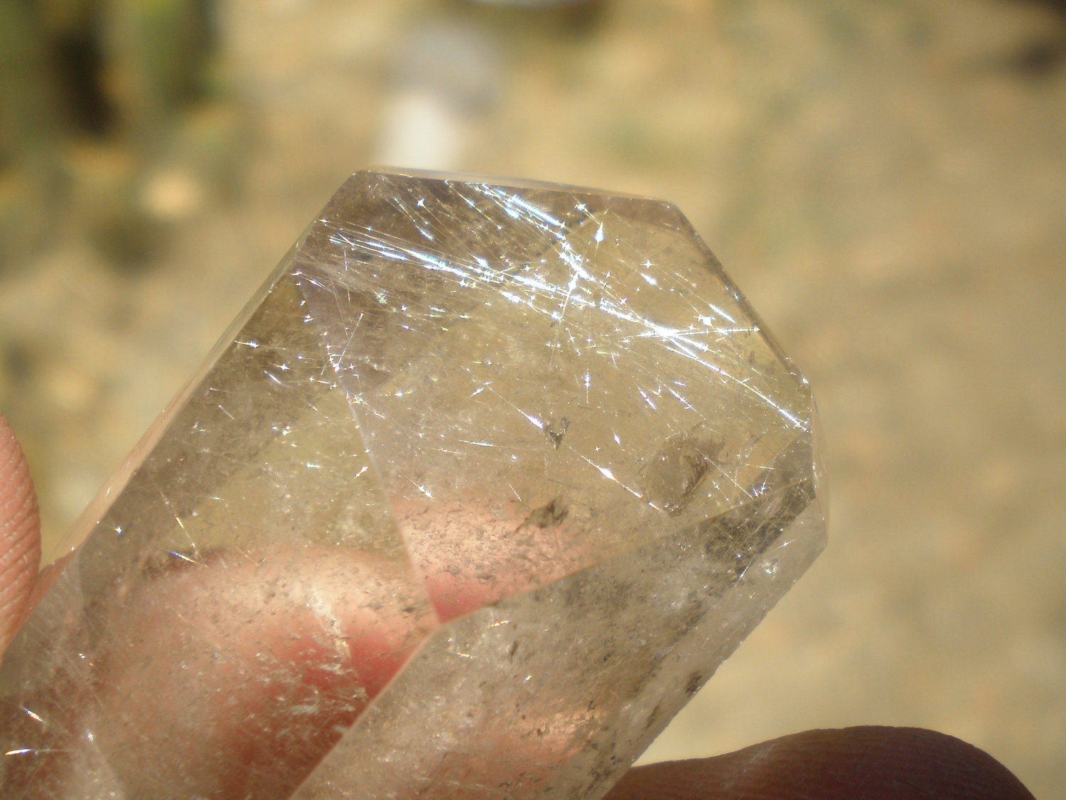 Silver Rutile in Brazilian Smokey Quartz Gazing Stone with Rainbows, Pail Smokey Quartz Crystal, Polished Crystal