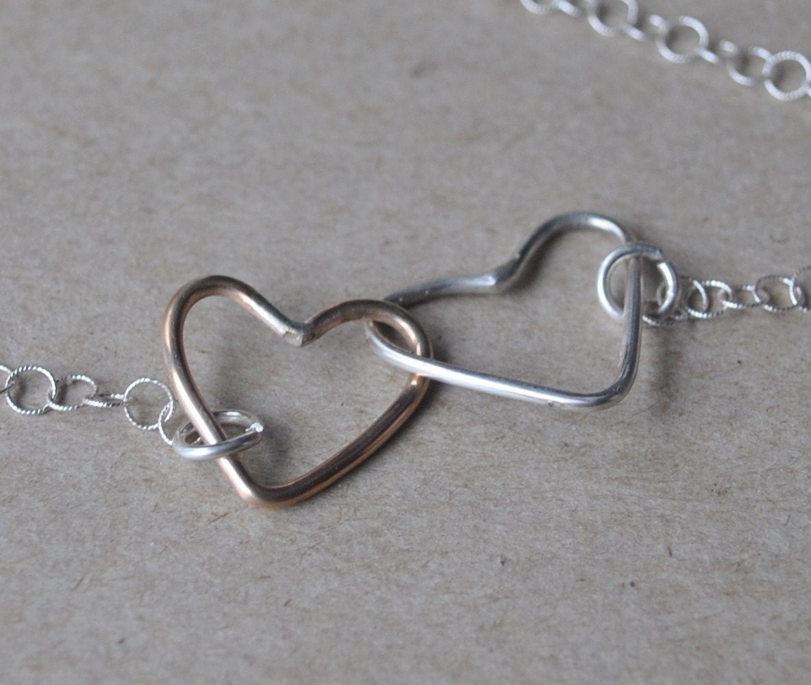 Gold and Silver Mommy and Me Necklace - Double Hearts Necklace