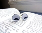 Mustache cuff links - gift for men groomsmen wedding party anniversary black white grey cufflinks bouton de manchette moustache Movember