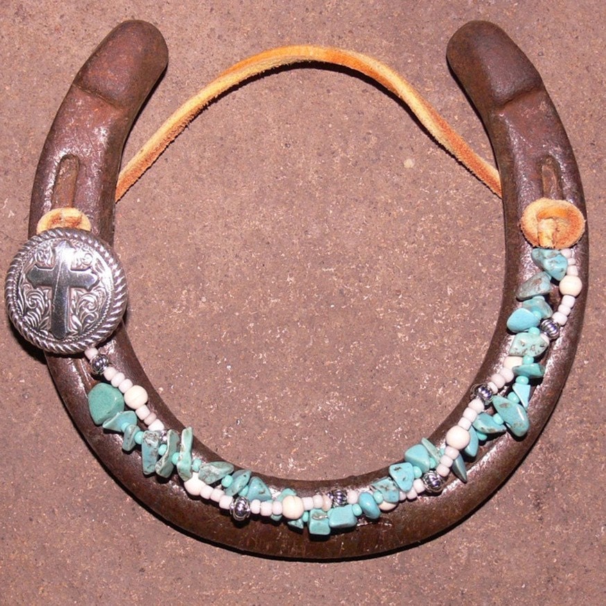 Western Cross Concho Turquoise Horseshoe wall decor FREE SHIPPING