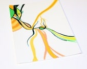 Dark & Emerald Green, Peach, Ochre, Yellow Original Watercolor Painting: HARK