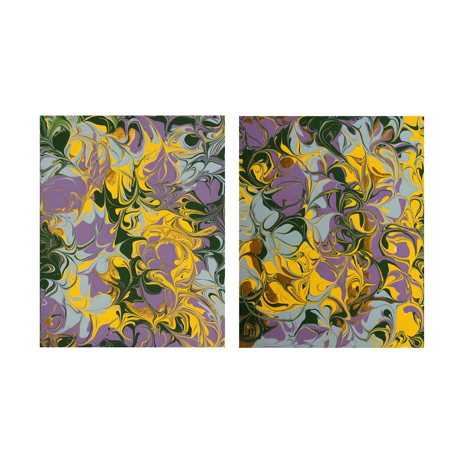 Two 8x10 Acrylic Modern Contemporary Art Paintings - Gold, Yellow, Green, Blue & Purple - Free Shipping